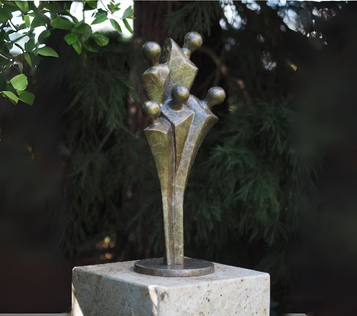 Bronzen beeld gezin 5 personen